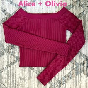 🍉Alice + Olivia Pink Cropped Sweater Fushia Off Shoulder Top